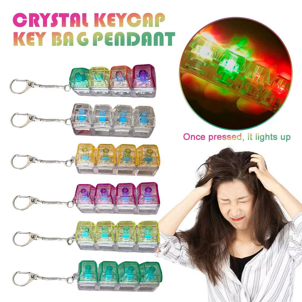 Keyboard Toy Keychain DIY Button Keycap Fidget Keychain Decompression Toys Mechanical Key Toy for Adult to Relief Pass Time